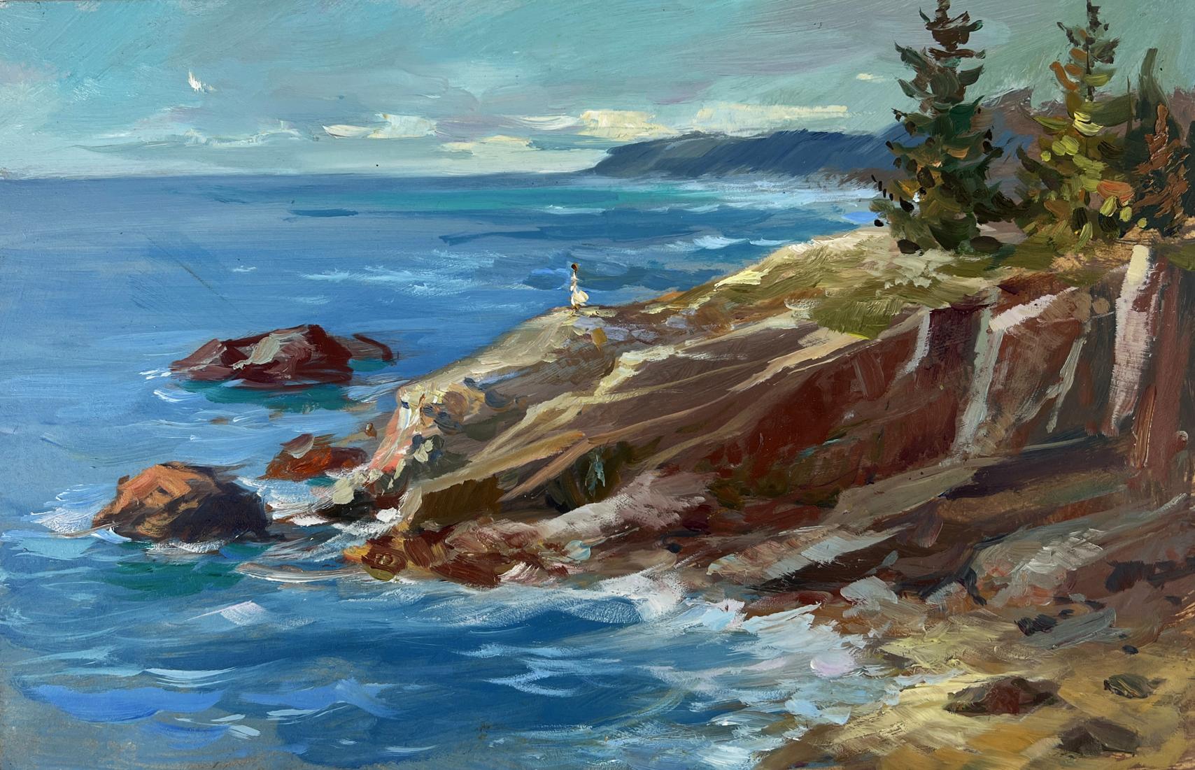 Oil painting Between the sky and the sea by Yuriy Suprunchuk, coastal cliffs and ocean waves