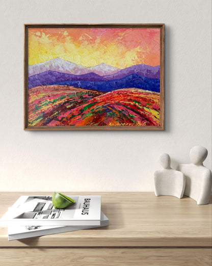Oil painting Crimson sunset in the mountains by V. Zadorozhnya