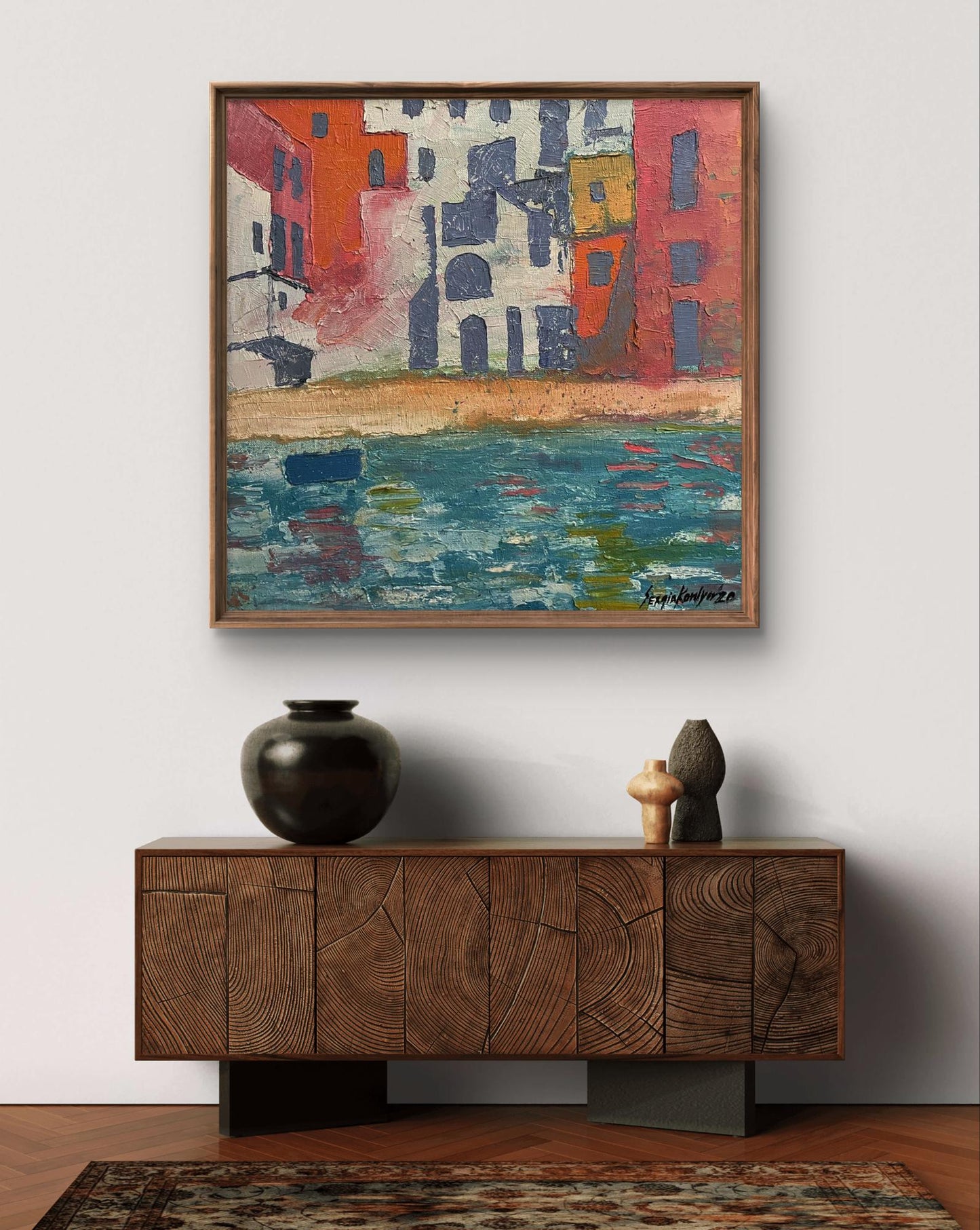 Vibrant oil painting Spots by Serhiy Kovalev in wooden frame