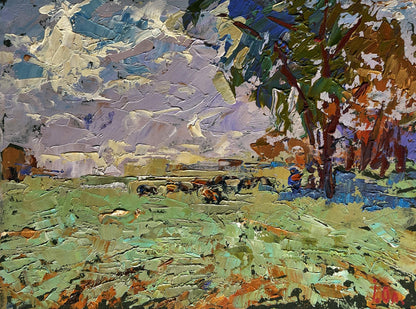 Impasto oil painting Shepherd in the field by Oleksiy Ivanyuk