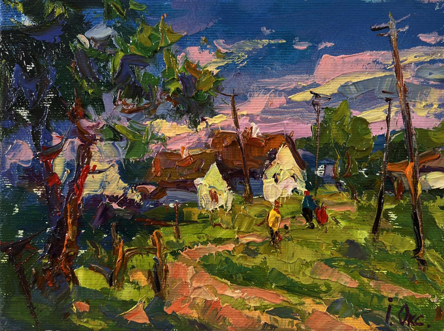 Vibrant impressionist oil painting Edge of the village by Oksana Ivanyuk
