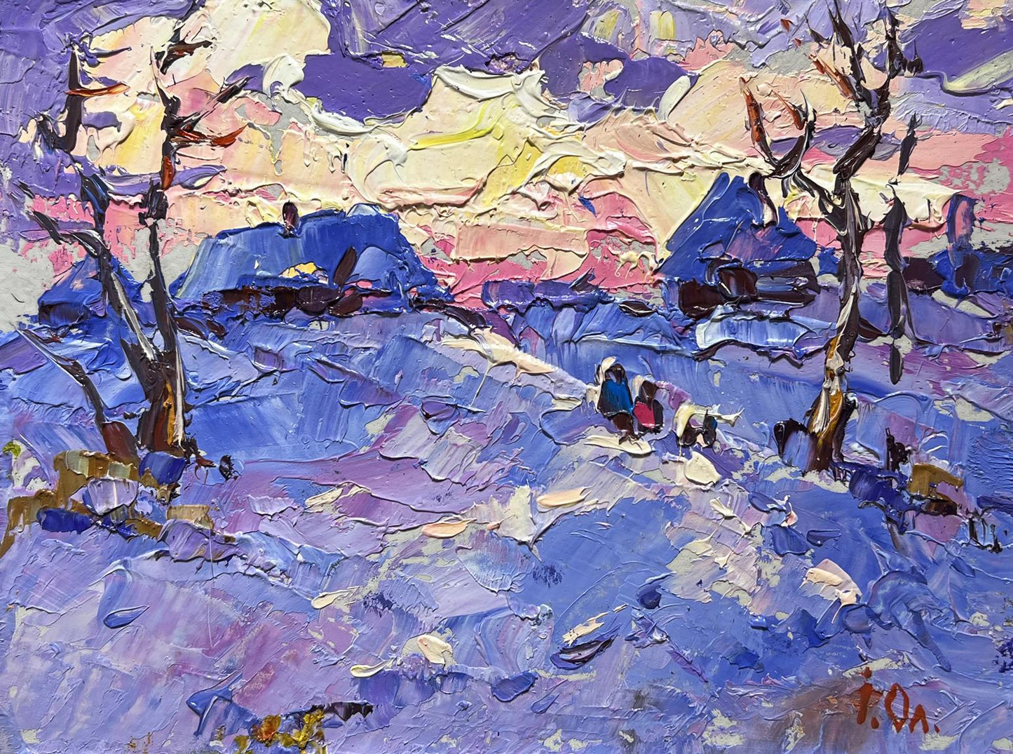 Oil painting Romantic winter evening by Oleksiy Ivanyuk snowy landscape