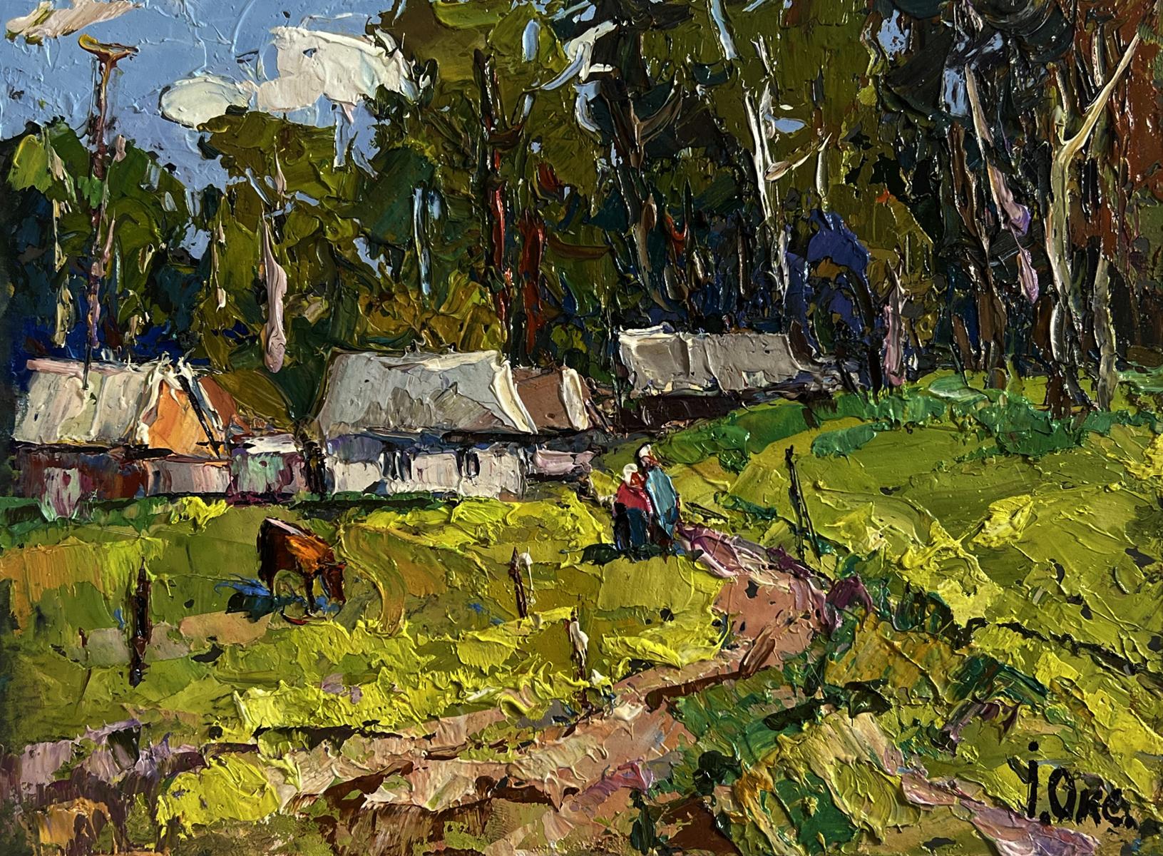 Vibrant impressionist oil painting On the edge of the village by Oksana Ivanyuk