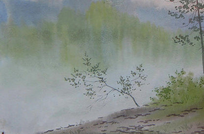 Watercolor painting Morning on the river by Valery Savenets solitary tree