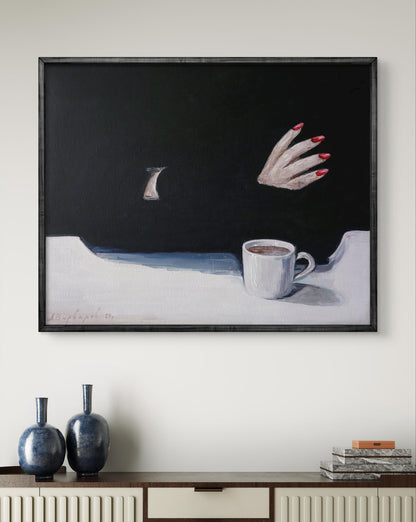 Acrylic painting Girl and coffee Anatoly Varvarov