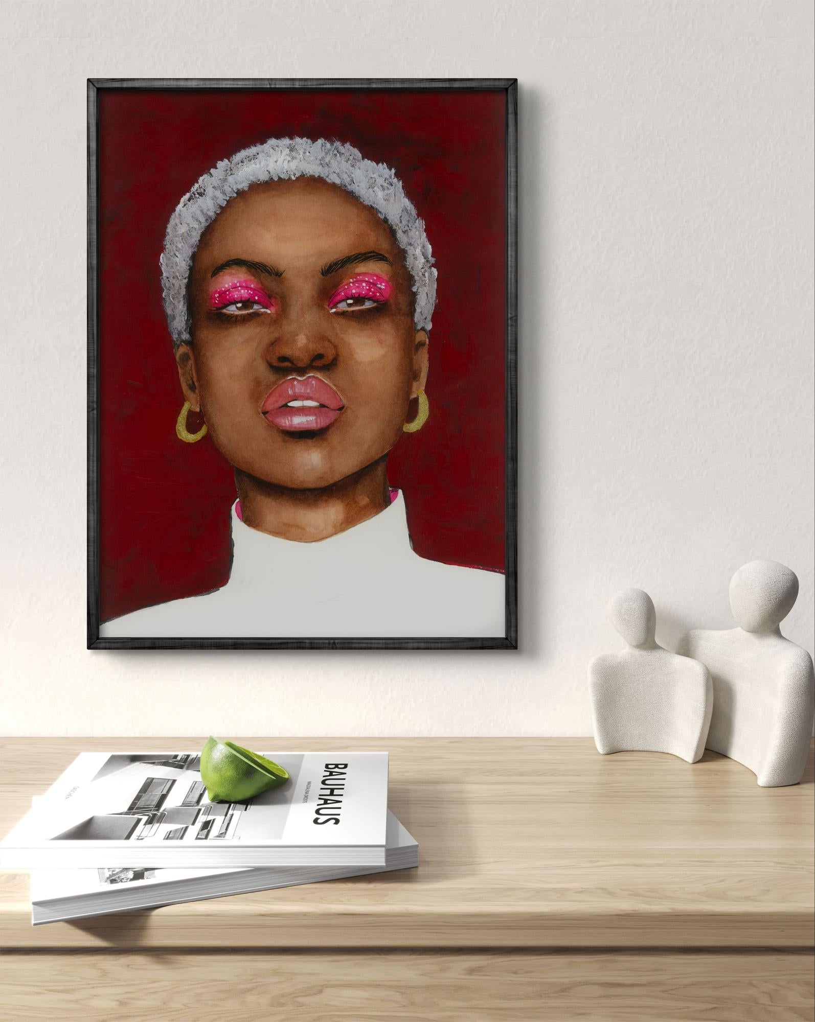 Framed watercolor portrait of Bold Elegance by Victoria Kagalovska