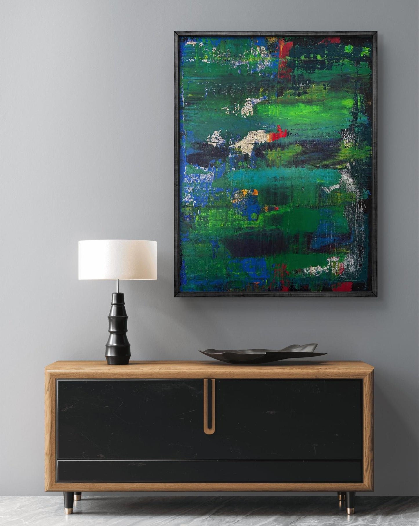 Vibrant Walk in the Forest acrylic painting by Olga Melezhik in black frame