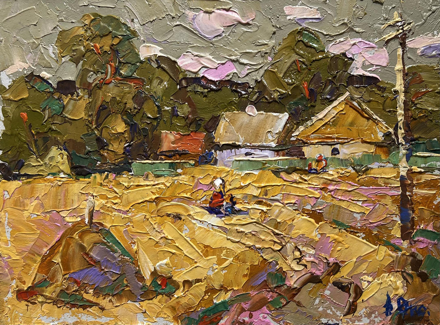Textured oil painting The Path Leading Home by Oksana Ivanyuk, rural landscape
