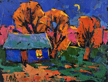 Vibrant impressionist oil painting When evening falls over the land by Oksana Ivanyuk