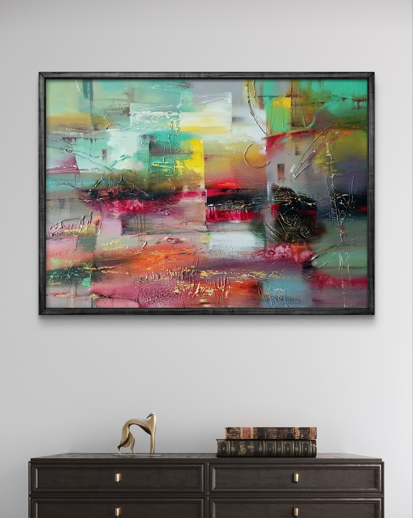 Abstract Evening oil painting by Anatoly Tarabanov in black frame