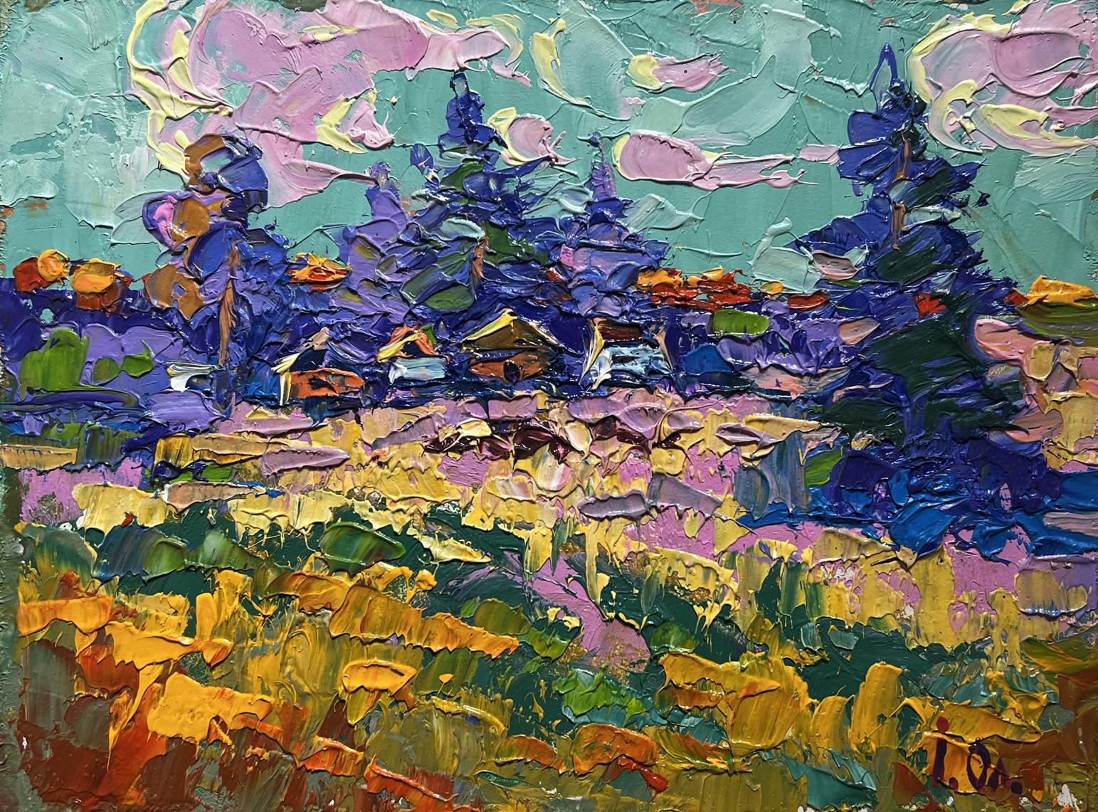 Vibrant impressionist oil painting Village in the shade of trees by Oleksiy Ivanyuk