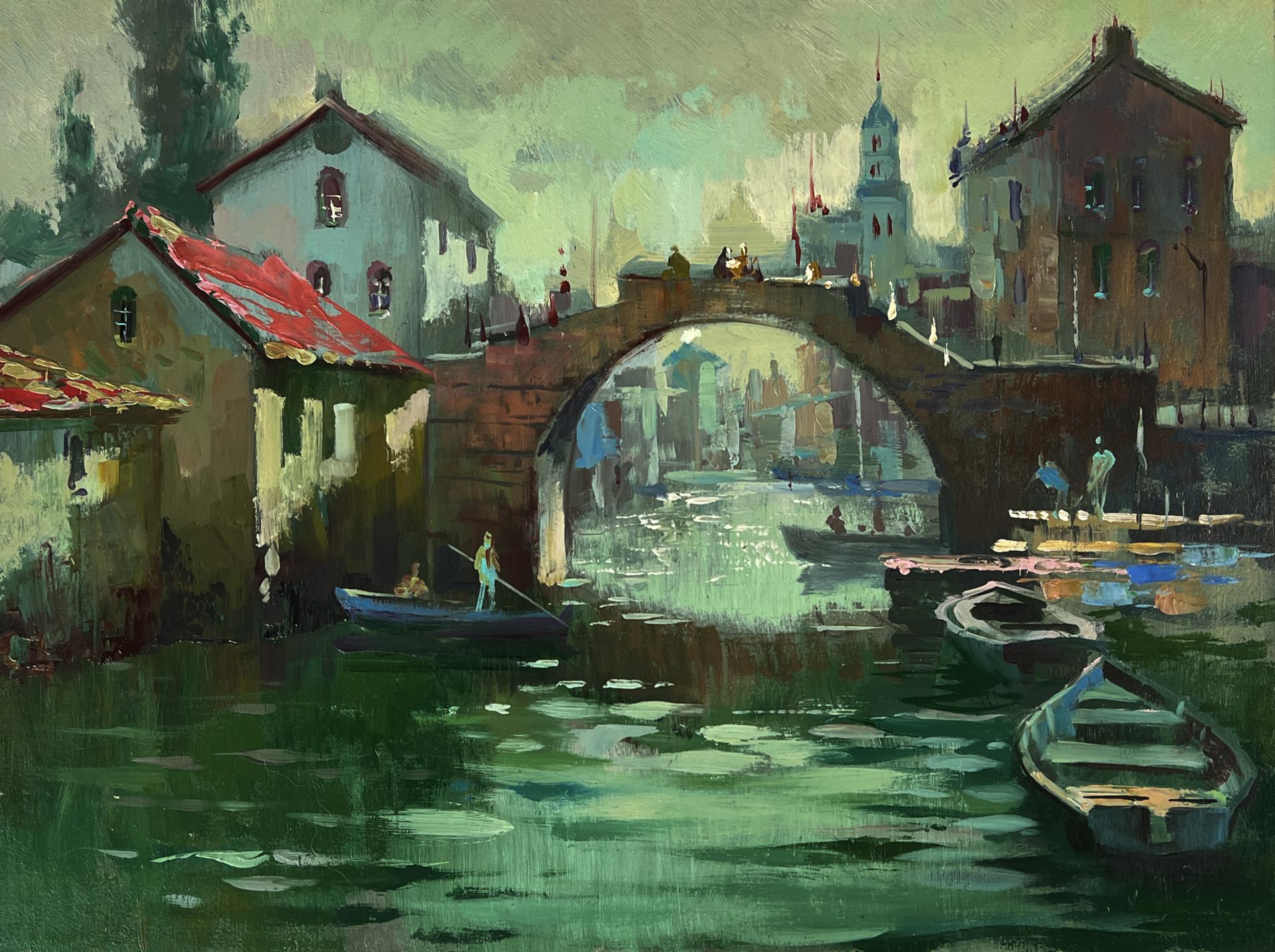 Impressionist oil painting of Venice canal bridge by Yuriy Suprunchuk
