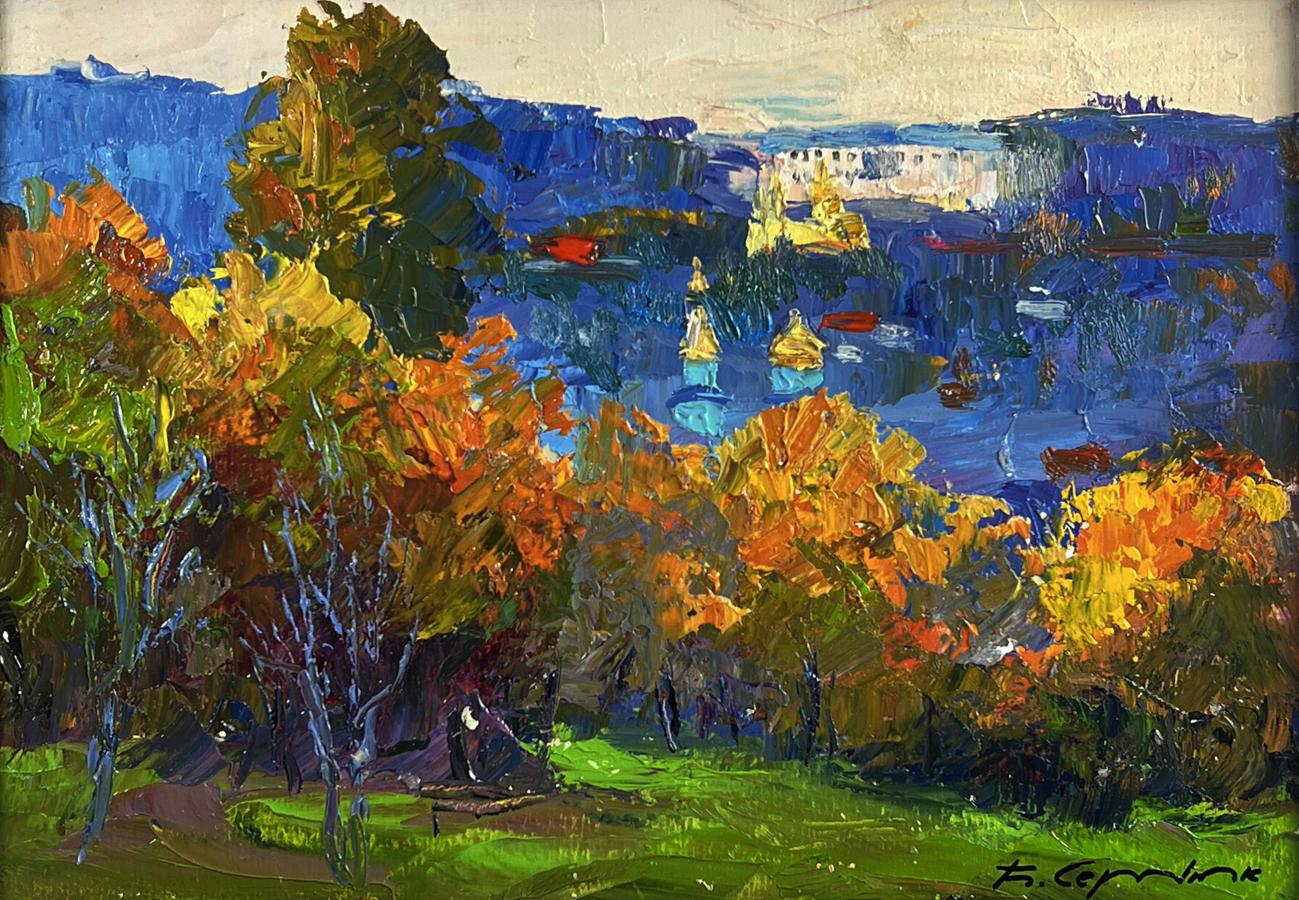 Oil painting View from the autumn forest by Boris Serdyuk vibrant landscape