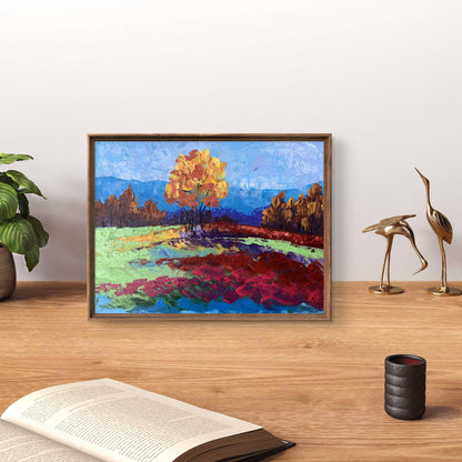 Oil painting Autumn lonely tree by V. Zadorozhnya in rustic frame
