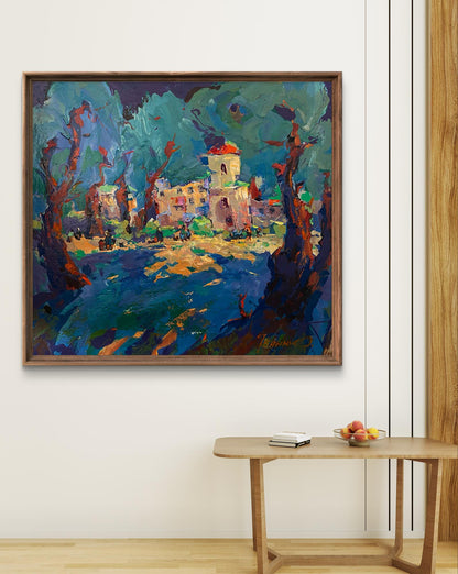 Framed impressionist oil painting Fairground square by Oleksiy Ivanyuk