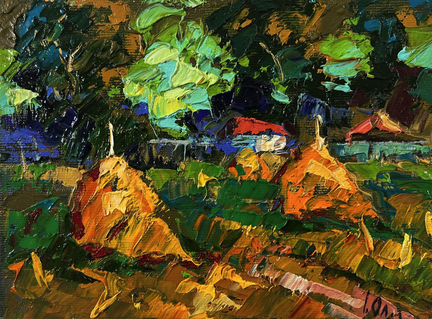 Vibrant impressionist oil painting Summer evening in the village by Oleksiy Ivanyuk