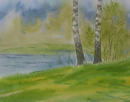 Watercolor painting of coastal birches by Valery Savenets