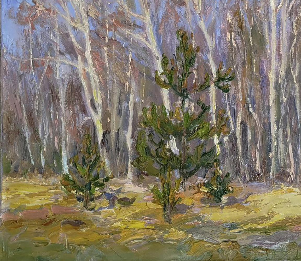 Vibrant oil painting of spring blooming forest by Leonid Pavlenko