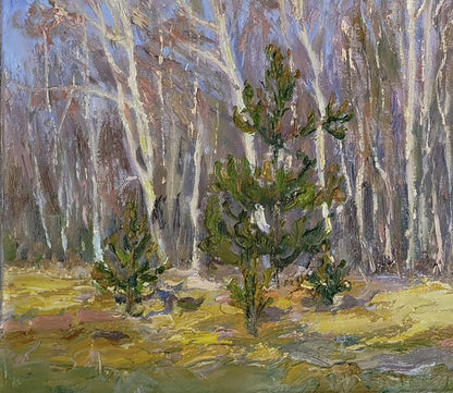 Vibrant oil painting of spring blooming forest by Leonid Pavlenko