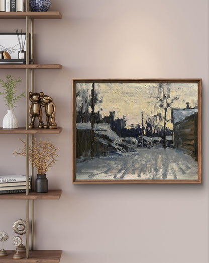 Framed oil painting Gentle Snow by Volodymyr Pashchenko snowy street scene