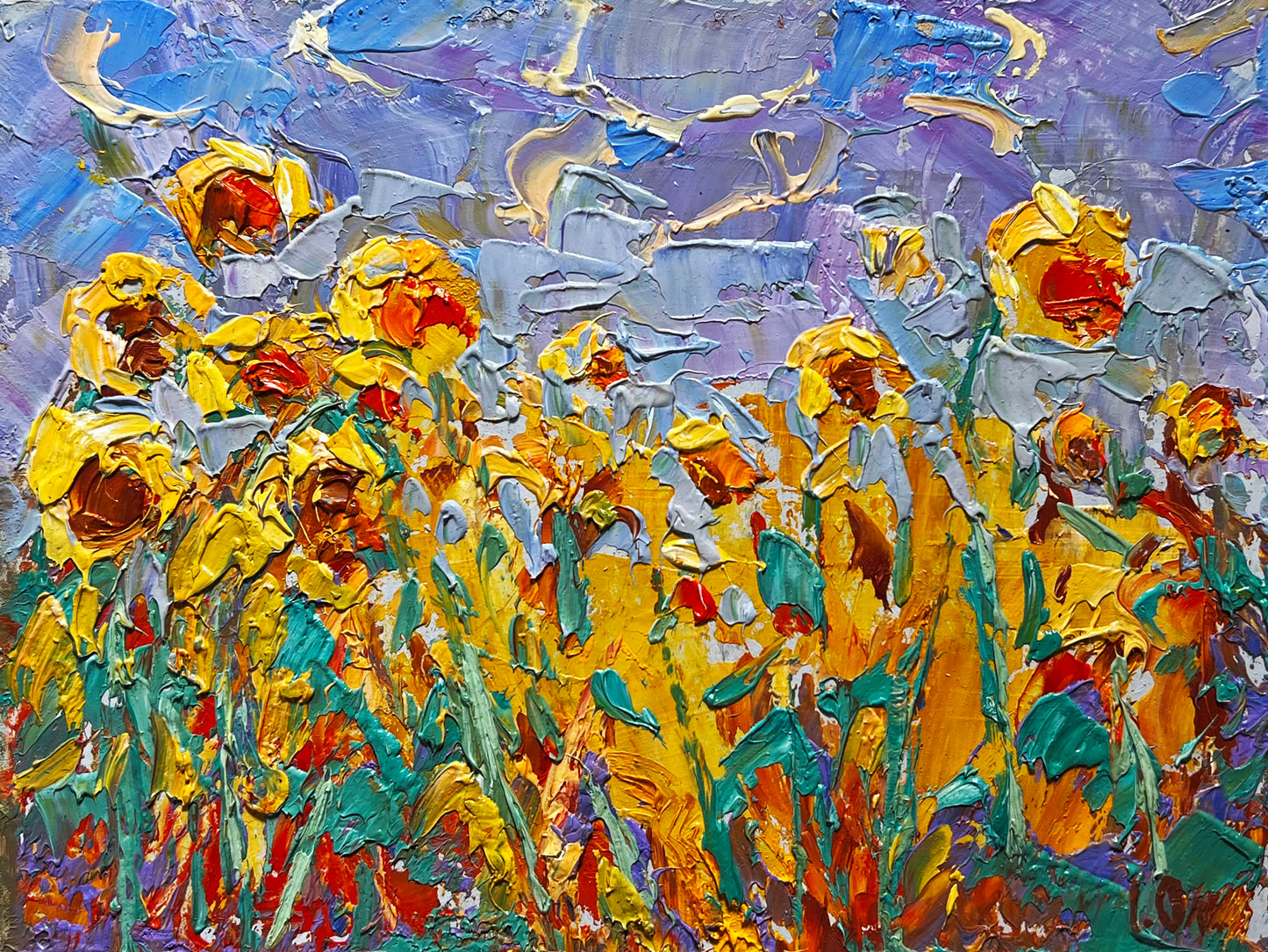 Vibrant Oleksiy Ivanyuk oil painting To the Sky with impressionist sunflowers