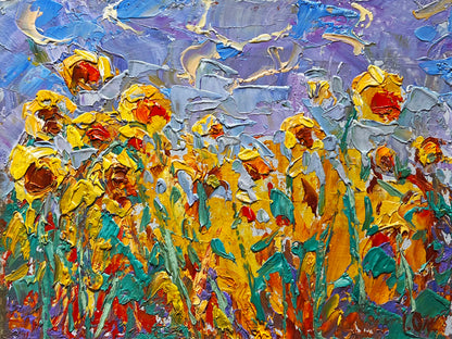 Vibrant Oleksiy Ivanyuk oil painting To the Sky with impressionist sunflowers