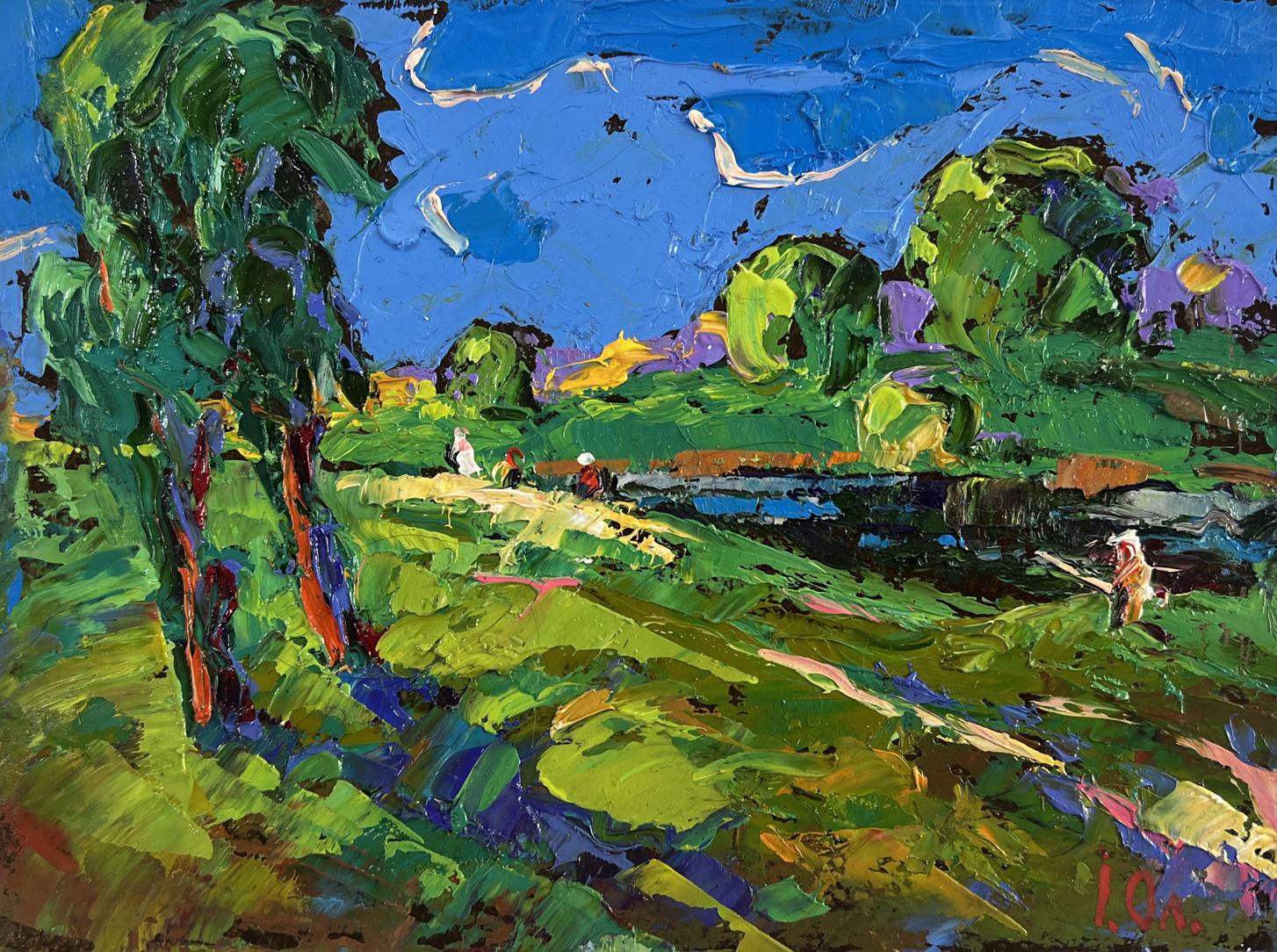 Vibrant impressionist oil painting Sky through green branches by Oleksiy Ivanyuk