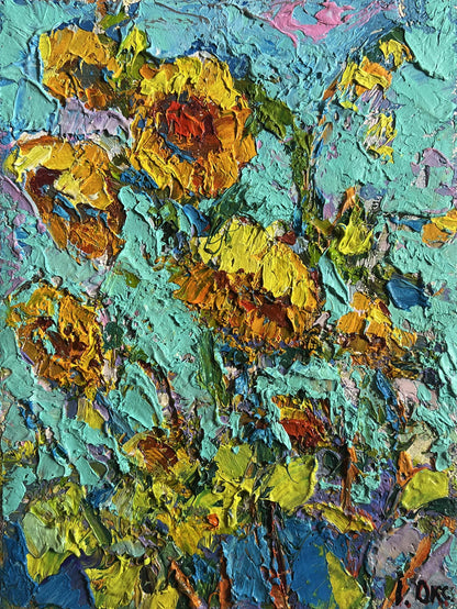 Vibrant yellow sunflowers in field oil painting by Oksana Ivanyuk