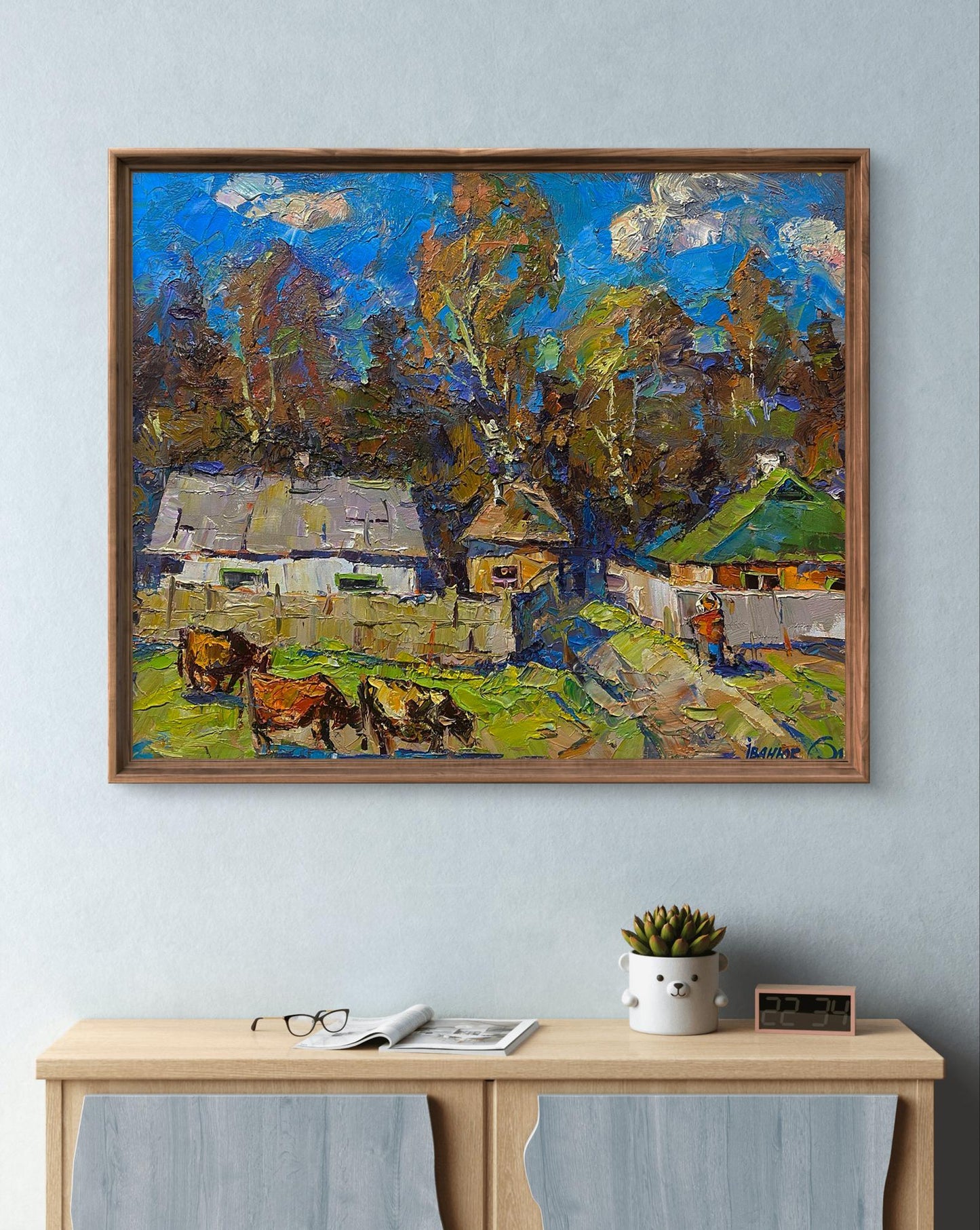 Oil painting Early autumn in the village by Oleksiy Ivanyuk, rustic scene