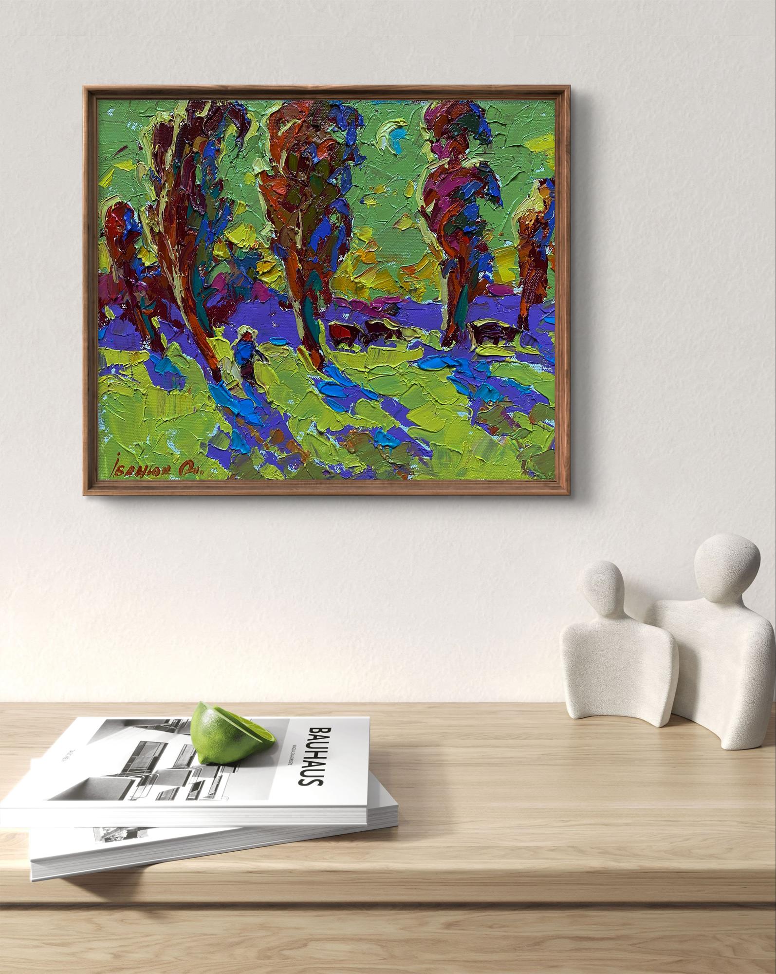 Oil painting Returning home in the evening by Oleksiy Ivanyuk in wooden frame