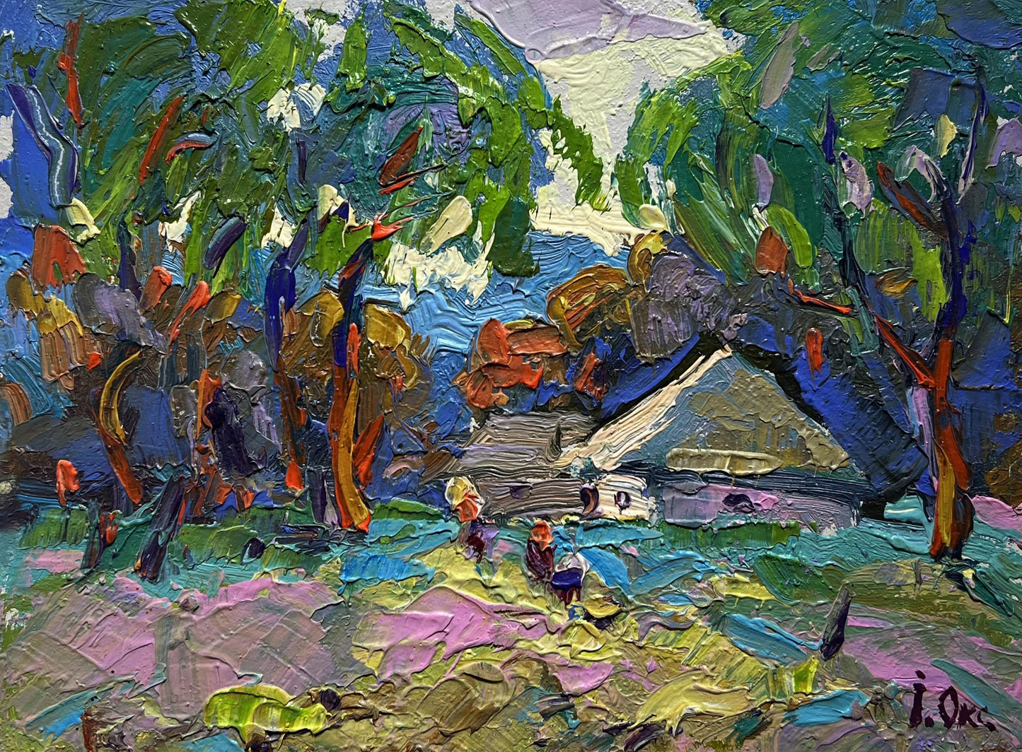Vibrant impressionist oil painting Early morning in the village by Oksana Ivanyuk