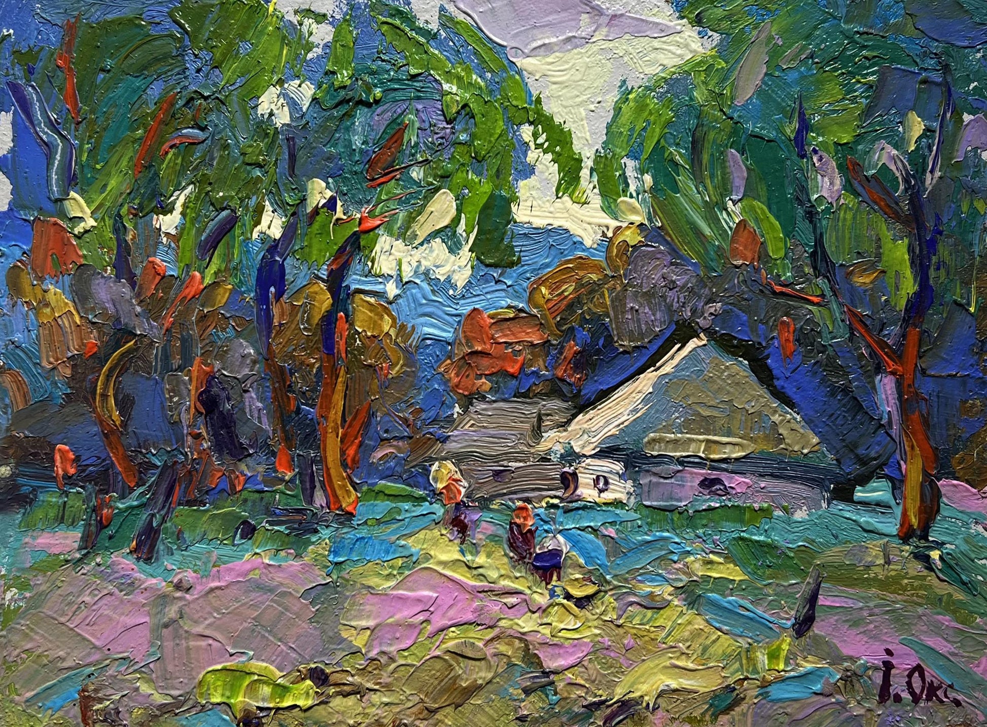 Vibrant impressionist oil painting Early morning in the village by Oksana Ivanyuk
