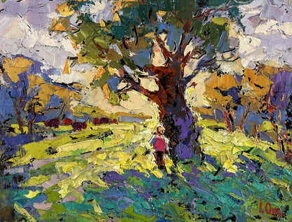 Oil painting The heat hangs over the field by Oksana Ivanyuk with vibrant tree
