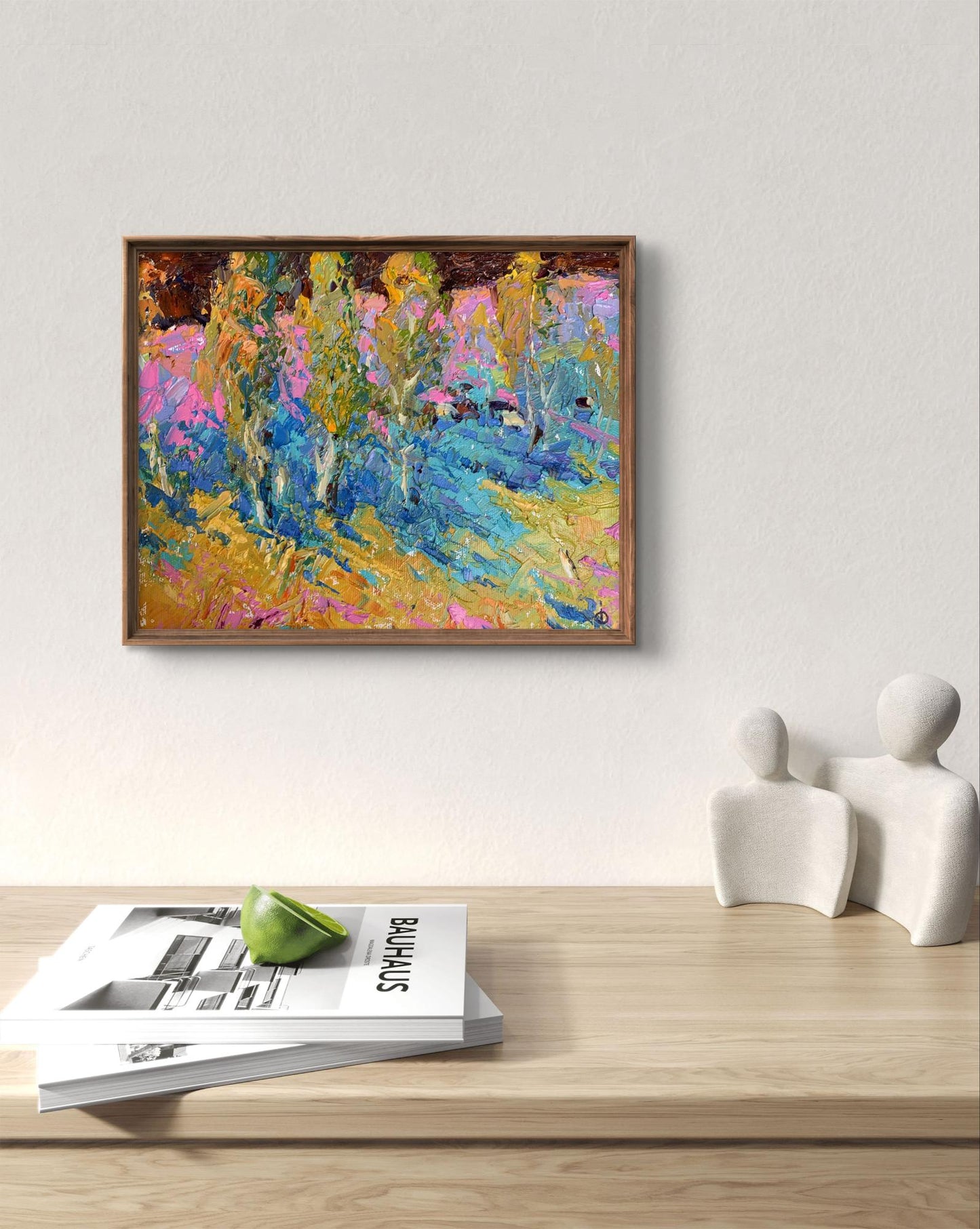 Oil painting Near young poplars by Oleksiy Ivanyuk in wooden frame