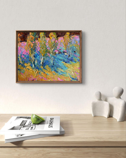 Oil painting Near young poplars by Oleksiy Ivanyuk in wooden frame