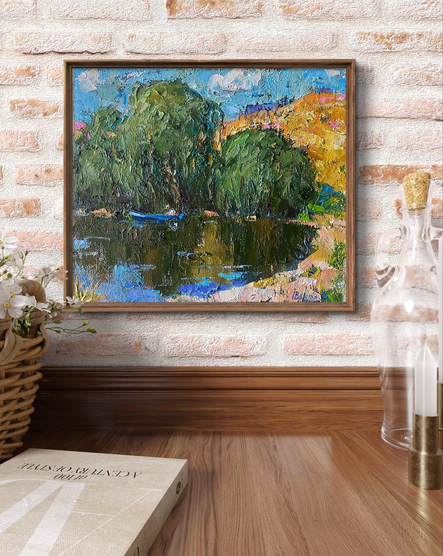 Framed impressionist oil painting In a Boat on the Lake by Oleksiy Ivanyuk