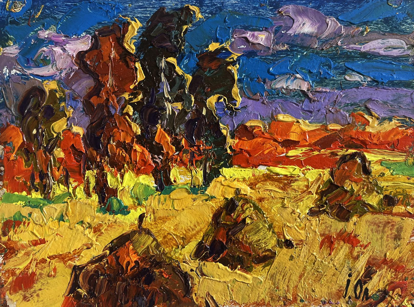 Vibrant impressionist oil painting The sun sets in the field by Oleksiy Ivanyuk