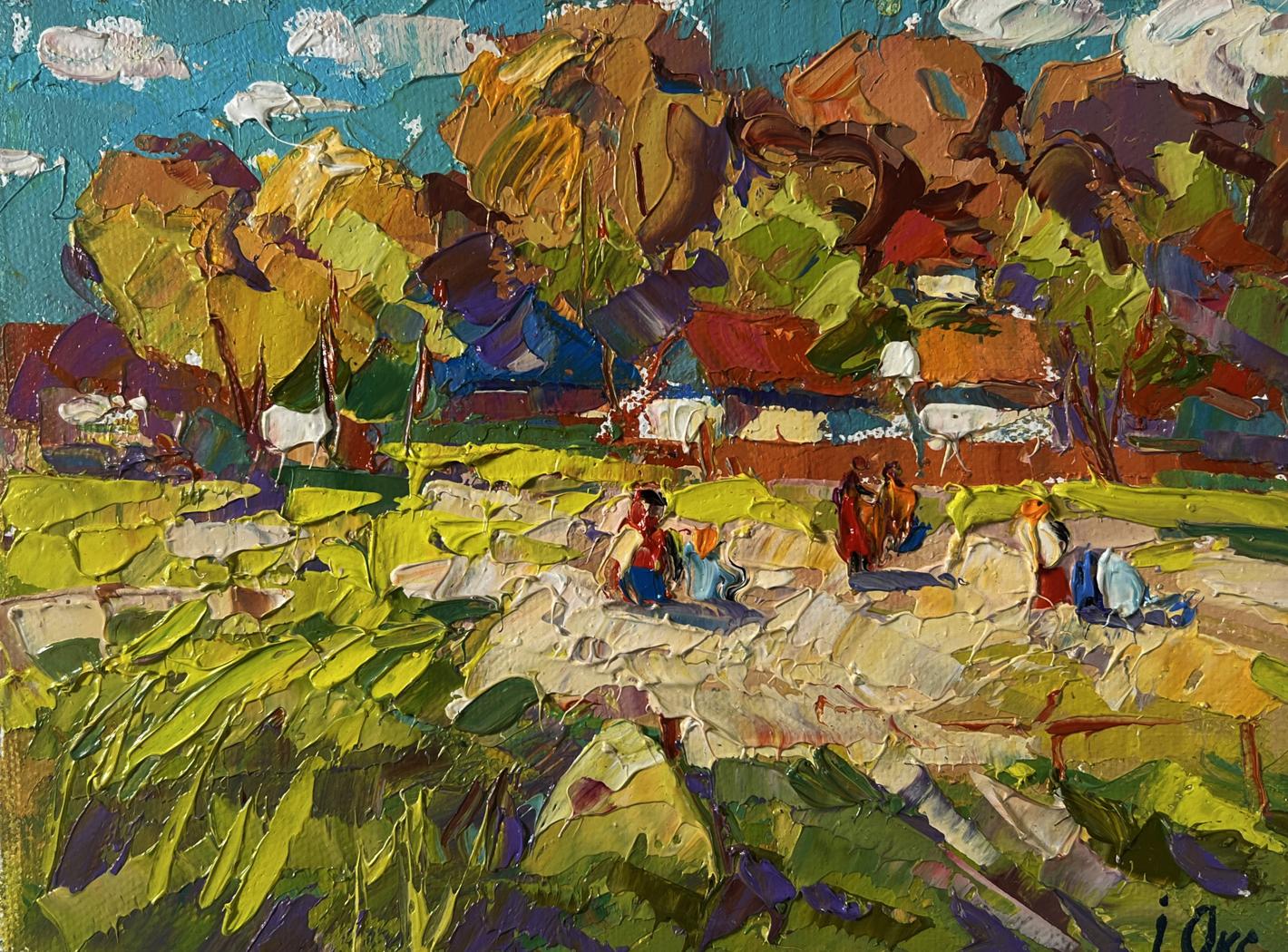 Vibrant impressionist oil painting On the pasture silence by Oksana Ivanyuk