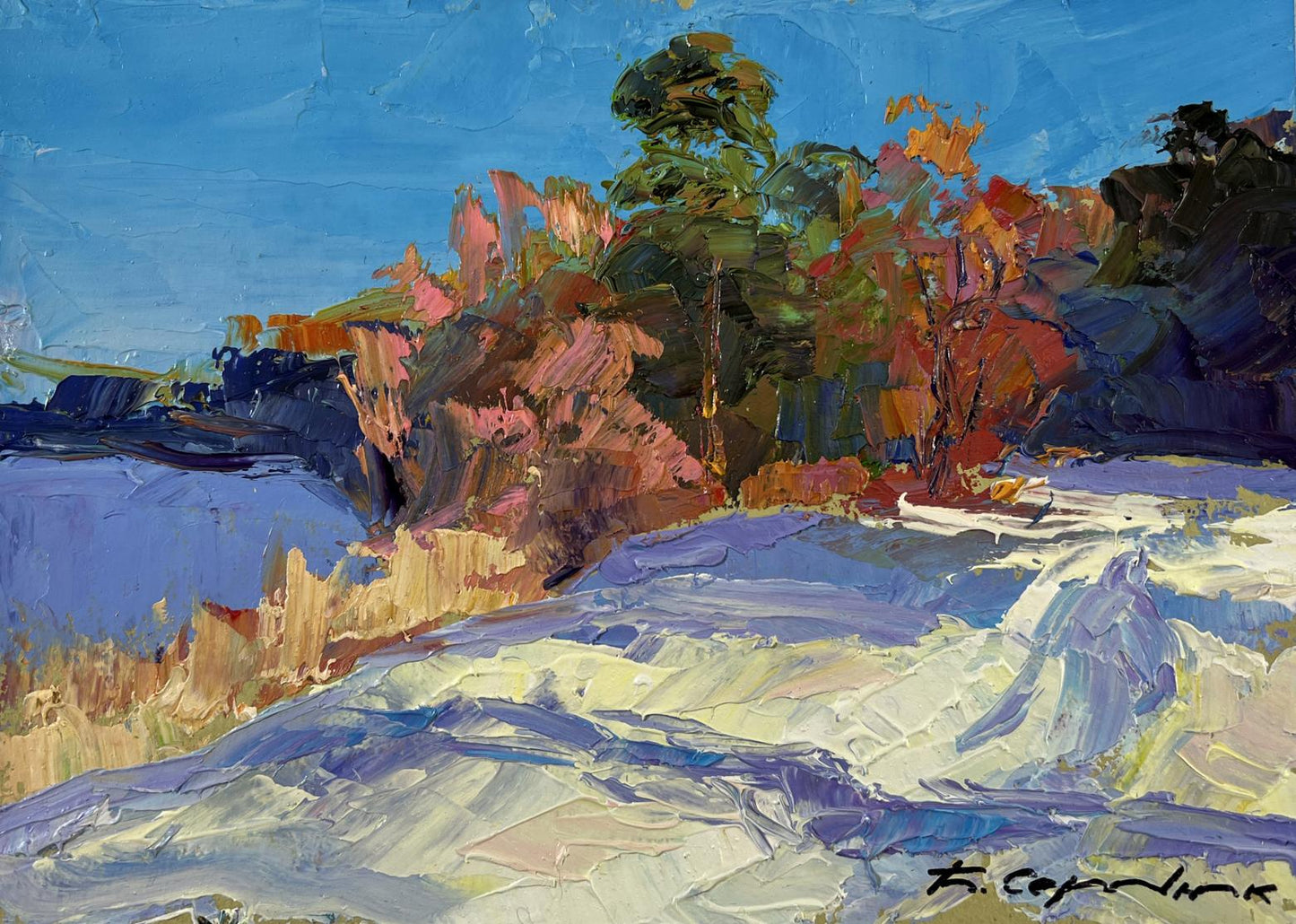 Vibrant impressionist oil painting Snow under the sun by Boris Serdyuk