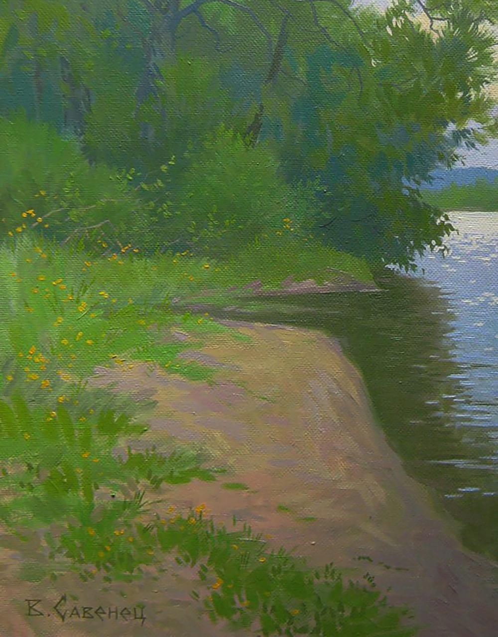 Serene oil painting On the bank of a summer river by Valery Savenets