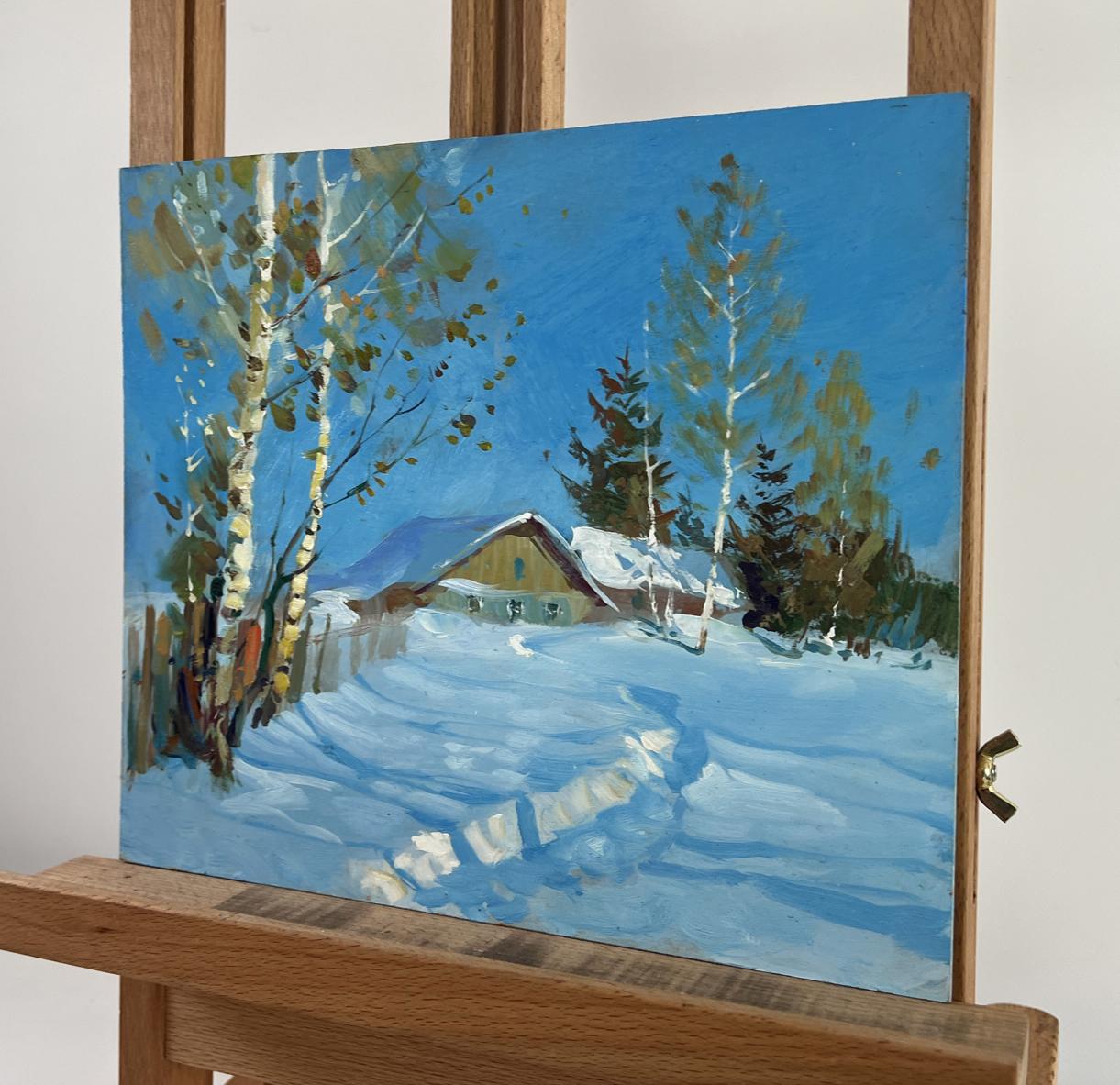 Vibrant winter fairy tale oil painting by Yuriy Suprunchuk on wooden canvas
