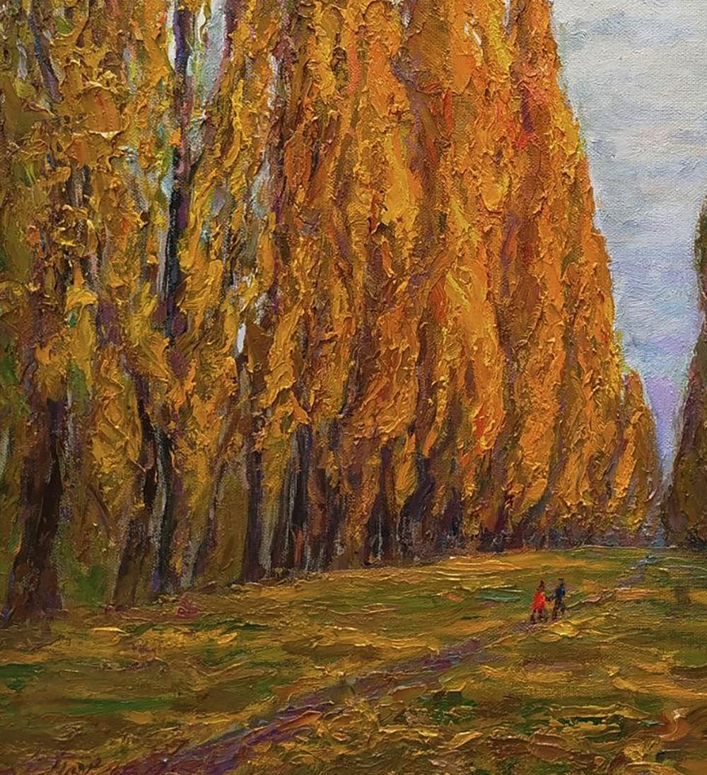 Vibrant impressionist oil painting Autumn alley of the park by Leonid Pavlenko