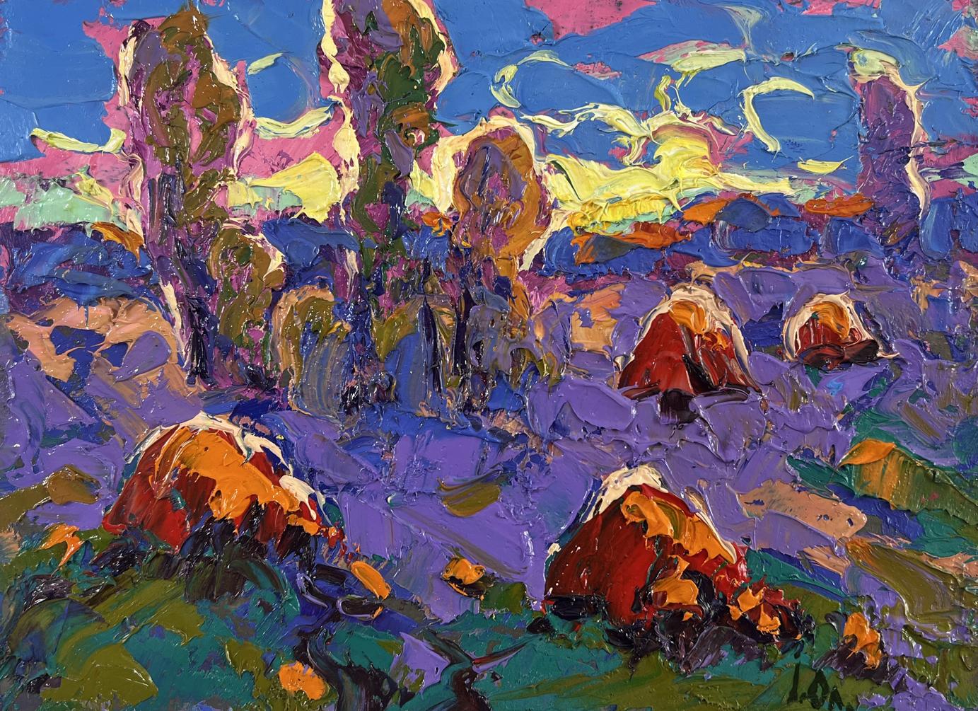 Vibrant abstract landscape oil painting In the blue distance of dreams by Oleksiy Ivanyuk