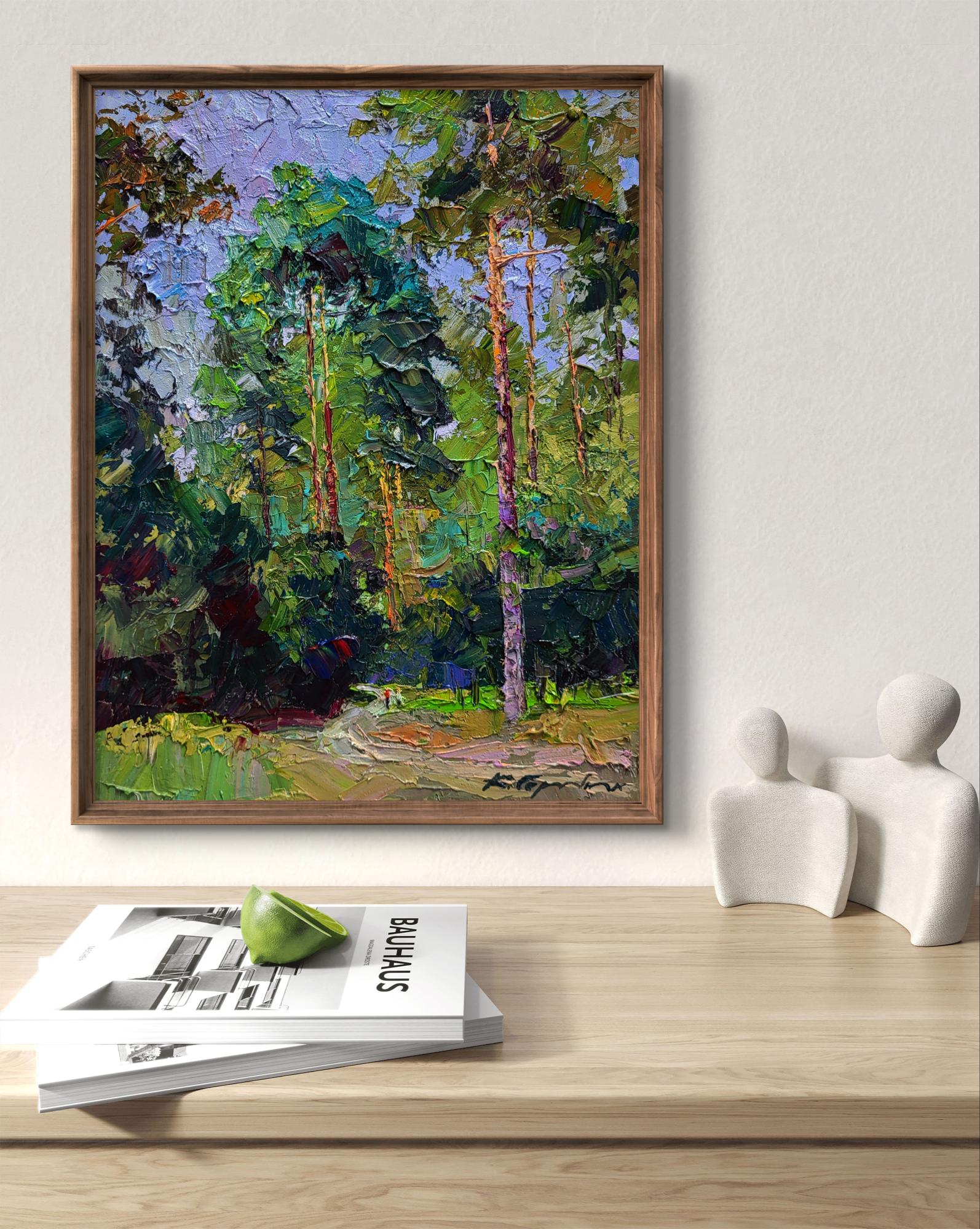 Oil painting Along the forest path by Boris Serdyuk in rustic frame