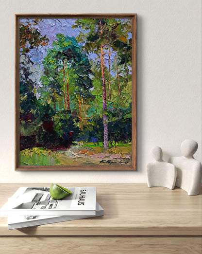 Oil painting Along the forest path by Boris Serdyuk in rustic frame
