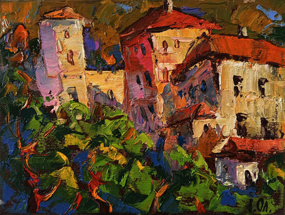 Vibrant impressionist oil painting Evening city bustle by Oleksiy Ivanyuk