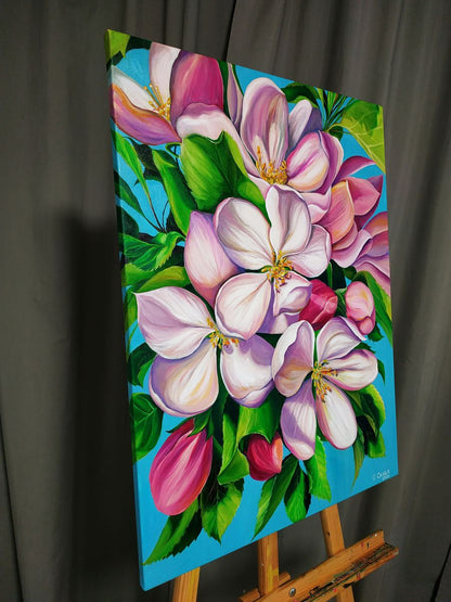 Oil painting Delicate spring flowers by Oksana Sklym on easel