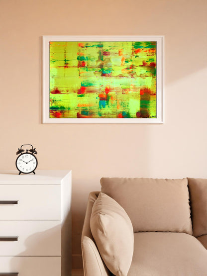 Vibrant acrylic painting What color is yellow by Olga Melezhik in white frame