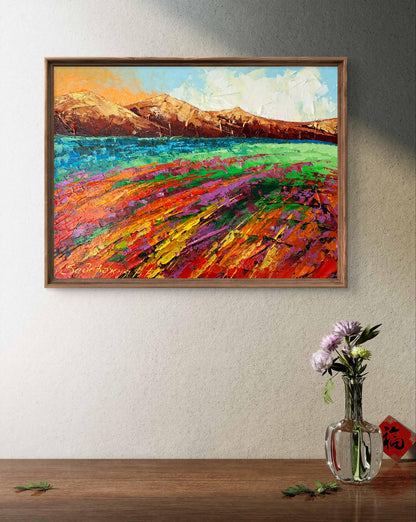 Oil painting Brown Mountains V. Zadorozhnya in wooden frame