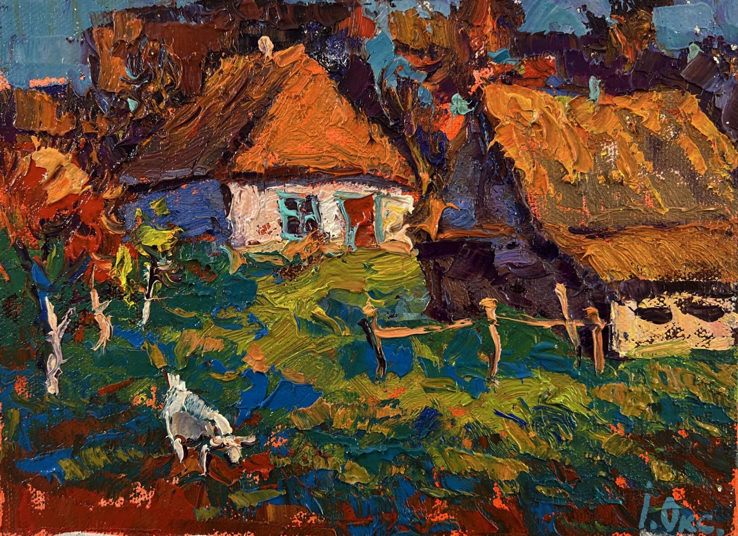 Vibrant impressionist oil painting The sun over the village by Oksana Ivanyuk